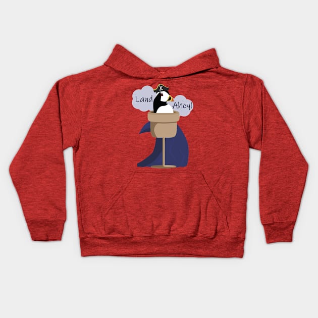 Land Ahoy! Pirate Puffin in a Lookout Kids Hoodie by PandLCreations